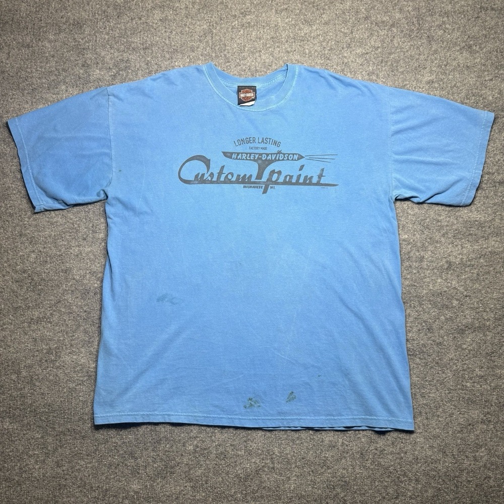 Y2K Harley Davidson Custom Paint Blue T-shirt Size XL